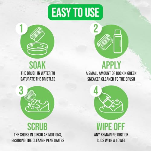 Rockin'Green Shoe Cleaning Kit - Shoe Cleaner Sneakers Solution with Brush Included - Sneaker Cleaner Kit Safe for Mesh, Nubuck, Leather, Suede - Deep Refresh Care Kit (8.8fl oz)