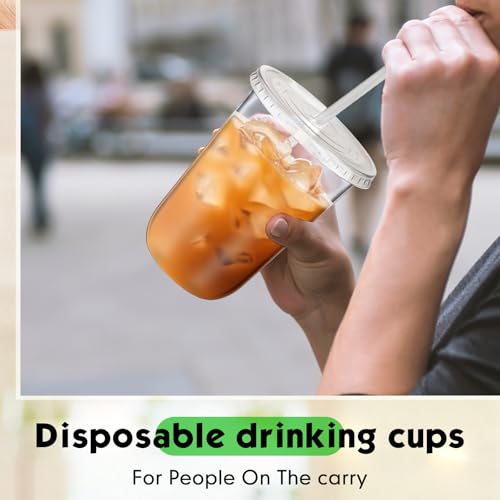 Ziliny 50 Sets Clear Plastic Cups with Lids and Straws, Disposable Iced Coffee Cups Drinking PET for Cold Drinks, Juice, Smoothie, Coffee Shops, Party, Christmas (16 oz,Clear)