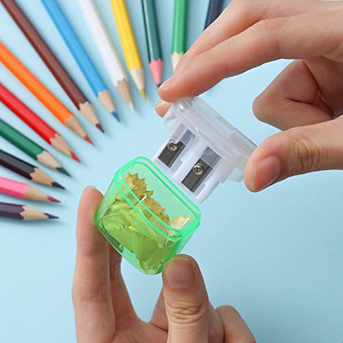 XYW 24 Pack Compact Dual-Hole Manual Pencil Sharpeners with Lid & Receptacle, Colorful Portable Handheld Sharpeners for School, Classroom, Home Office