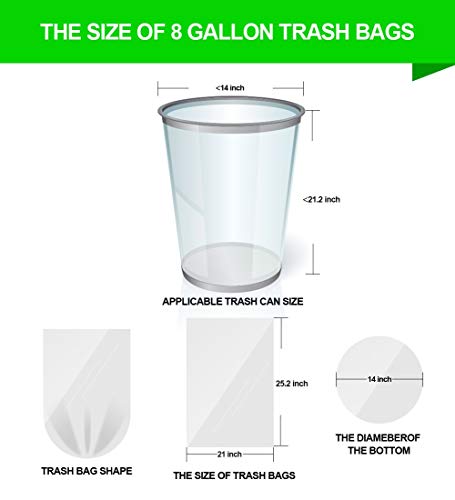 FORID Clear Medium Garbage Bags – 8 Gallon Plastic Trash Bags 30 Liter Wastebasket Bin Liners 220 Count for Bathroom Bedroom Office Trash Can