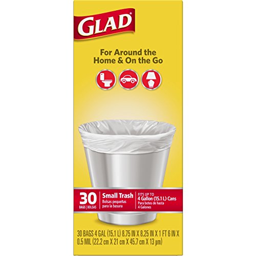 Glad Trash Bags, Small Garbage Bags - 4 Gallon White Trash Bag - 30 Count