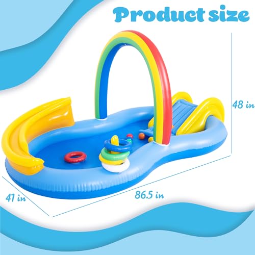Inflatable Swimming Pool with Water Slide, Inflatable Play Center with Spray Water, Toss Ring, Ball for Outdoor Backyard Garden Water Park