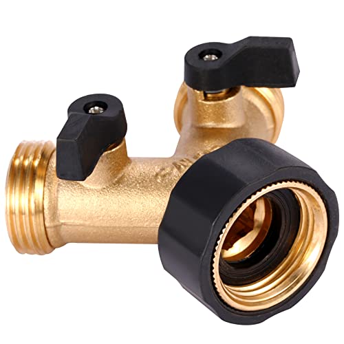 Garden Hose Splitter 2 Way Heavy Duty, Y Connector Brass Garden Hose Adapter, Hose Bib Splitter with 2 Extra Rubber Washers