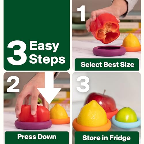 Food Huggers 5pc Reusable Silicone Food Savers | BPA Free & Dishwasher Safe | Fruit & Vegetable Produce Storage for Onion, Tomato, Lemon, Banana, Cans & More | Round, Autumn Harvest