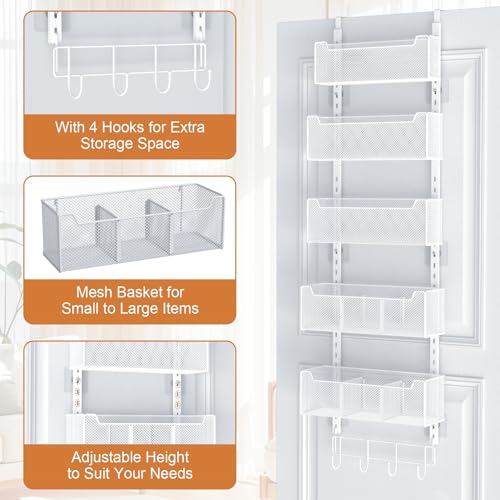 VyGrow Over The Door Organizer, Metal Door Organizer Hanging with 5 Adjustable Baskets and Coat Hook
