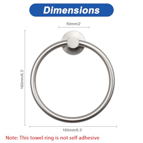 NearMoon Bath Towel Ring, Bathroom Hardware Accessories-Thicken Stainless Steel Hand Towel Holder for Bathroom, Modern Round Towel Hanger Wall Mounted (Brushed Nickel, 1 Pack)