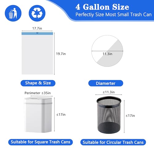 Small Trash Bags 4 Gallon, 360 Count -1.2 Mil Drawstring Mini Garbage Bags, White Plastic Trash Can Liners for Bathroom Accessories, 15 Liter, Bedroom, Dorm Room Essentials, Office