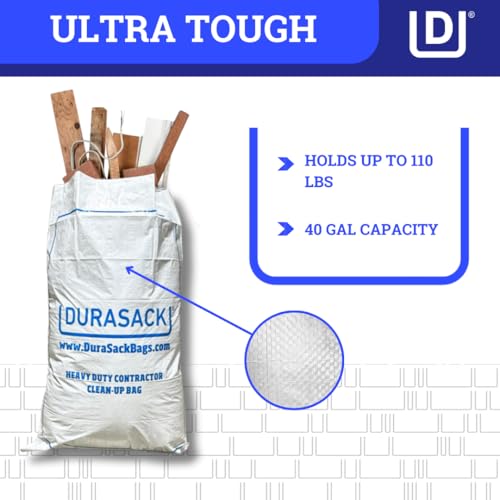 DURASACK Contractor Bags Heavy Duty 40-Gallon Reusable White Woven Polypropylene Contractor Garbage Bags, Pack of 16