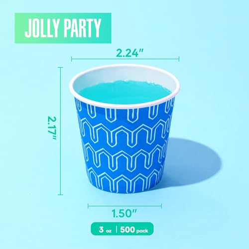 [500Pack ] 3 oz Paper Cups, Small Mouthwash Cups, Disposable Bathroom Cups, Paper Cups for Party, Picnic, BBQ, Travel, and Event, Assorted Blue Pattern