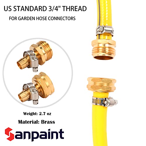 Brass Garden Hose Connector Repair Mender Kit with Stainless Clamp,Fits 1/2" Water Hose Fitting (1/2" Barb x 3/4" GHT)