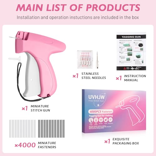 Stitch Gun for Clothing, Stitchy Gun Quick Clothes Fixer, Dress Tagging Gun-Includes 2,000 Black Fasteners & 2,000 White Fasteners & 6 Needles