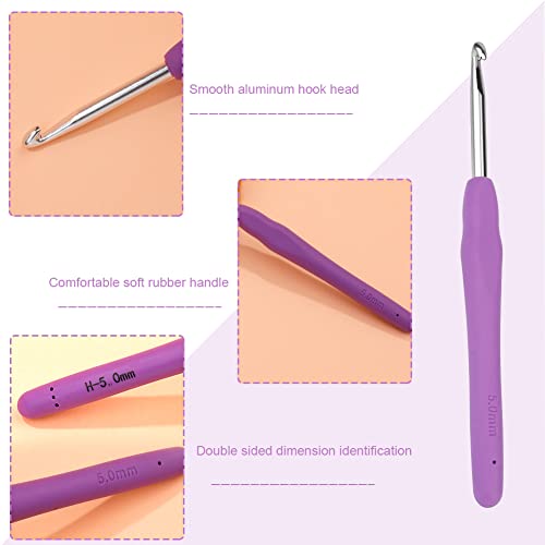 SHWAKK Crochet Hook, 5.0 mm Ergonomic Crochet Hook, Crochet Needles for Arthritic Hands, Knitting Needles with Soft Handle Beginners and Experienced Hobbyists (5.0 mm)