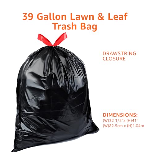 Basics Lawn & Leaf Drawstring Trash Bags, 39 Gallon, 40 Count, Black, Unscented