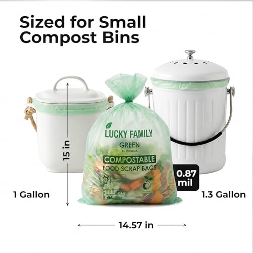 Compostable Trash Bags for Kitchen Compost Bins – 1.3 Gallon Small Compost Bags for Countertop Bin, Green Compostable Bags, BPI Certified ASTM D6400, Leak-Resistant Food Waste Bags (50 Count)