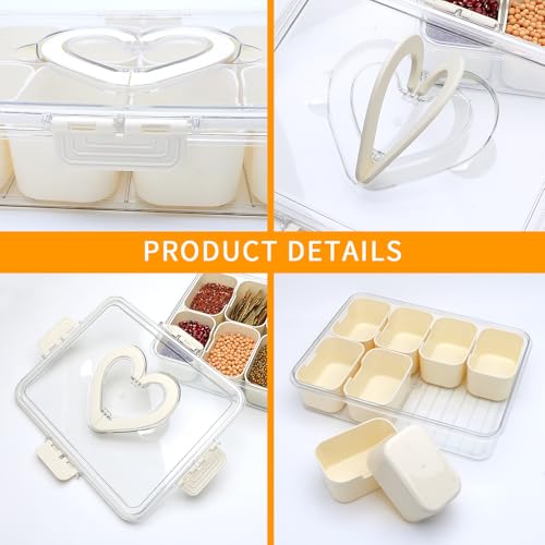 XING-RUIYANG Divided Serving Tray with Lid and Handle,Snackle Box Containers with 8 Compartment,Portable Snack Serving Platters Reusable Storae Organizer for Fruits,Nuts,Candy,Party,Picnic,Veggies