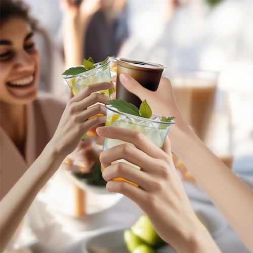 Disposable Stemless Glasses 12oz Crystal Plastic Cups Disposable Cold Party Drinking Cups Wine Glasses for Meeting Weddings Birthdays Cocktail Christmas Party Supplies (Clear, 50 Pcs)