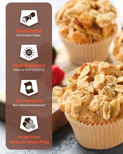 Non-stick 200pcs Standard Cupcake Liners for Baking, Natural, Food-grade Cupcake Wrapper, Greaseproof Parchment Muffin Liners