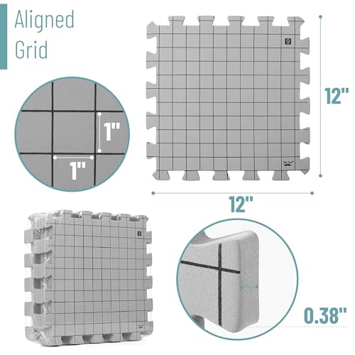 Mr. Pen- Blocking Mats for Knitting & Crochet Projects, 12" x 12", 9 Pack with 150 pcs T-Pins, Gray Aligned Grid Knitting Blocking Mats and Pins, Water & Heat Resistant