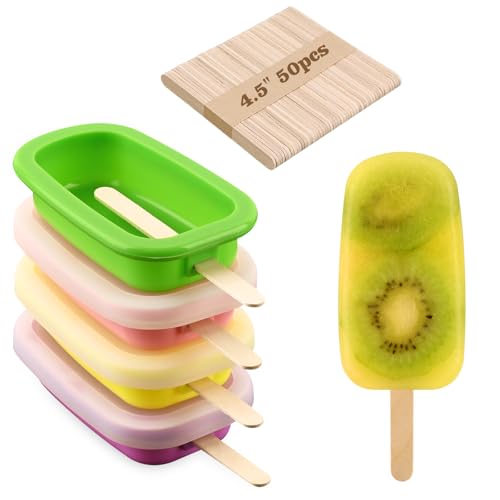 WMKGG Stackable Silicone Popsicle Molds with Lids, 4 PCS Ice Cream Molds with 50 Wooden Sticks for Cake Pop, Ice Pop, Cakesicle (Standard Size/Multicolor)