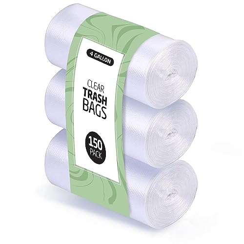 4 Gallon Trash Bags - 150 Small Mini Garbage Bags | 17" x 18" Clear Waste Basket Trash Bags | Bulk Plastic Bathroom Trash Can Liners