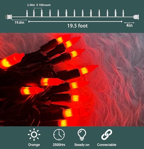 HISHINY Orange Halloween Lights,100 Count Incandescent Lights String with Black Wire,Ideal Outdoor Indoor Halloween Decorations Lights for Patio Home