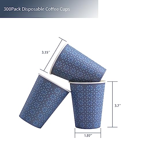 Clawsoff 300 Pack Paper Cups 8 oz, Disposable Hot/Cold Beverage Drinking Cups, 8 OZ Paper Coffee Cups, Navy Floral Coffee Cups for Party, Picnic, Travel, and Events