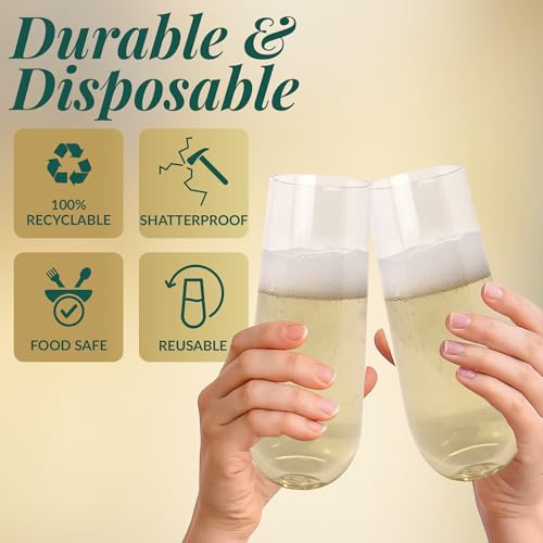 Reli. Champagne Flutes Plastic (50 Pack, 9oz) Clear, Stemless | Disposable Mimosa Glasses for Champagne, Mimosa, Cocktail, Wedding/Parties | BPA-Free Plastic Champagne Flutes, Shatterproof Cups