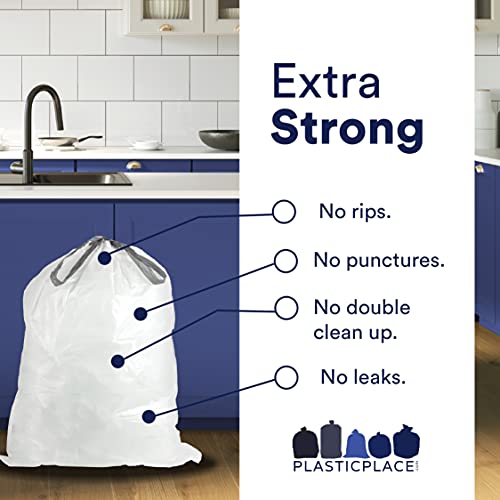 Plasticplace Custom Fit Trash Bags, Compatible with Simplehuman Code Q (50 Count), 13-17 Gallon Drawstring Garbage Liners, Heavy Duty Tear-Resistant