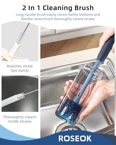 2in1 Bottle Scrubbing Brush with Straw Brush has Long and Comfortable Handle, Cleaning Glass, Sports Bottle, Coffee Mug,1 Pack, Grayish Blue