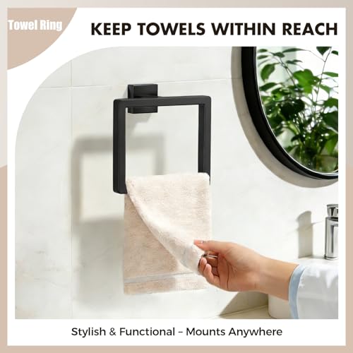 5-Pieces Matte Black Bathroom Hardware Accessories Set, SUS304 Stainless Steel Bath Towel Bar Set, Towel Racks for Bathroom Wall Mounted.