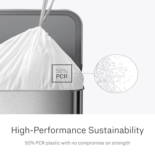simplehuman Code N 100 Count Custom Fit Liners, Drawstring Kitchen Trash Bags, One-by-One Mess-Free Dispense, Extra Thick & Double Seamed, 50% PCR Plastic, 40-50 Liter / 10.6-13 Gallon, White