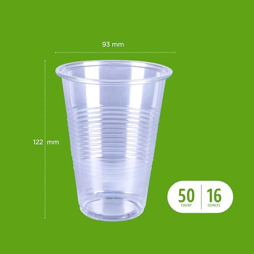 Basics Disposable Clear Plastic Cups for Cold Drinks, BPA-Free, Easy to Hold, 16oz, 50 Count