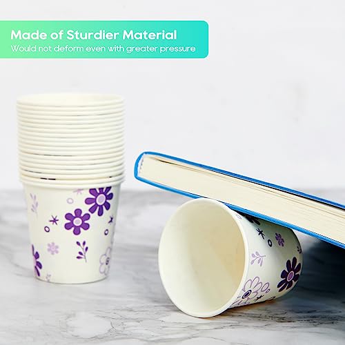 [600 Pack] 3oz Disposable Bathroom Cups, Paper Mouthwash Cups, Cold Disposable Drinking Cup for Party, Picnic, BBQ, Travel, and Event, Purple Floral