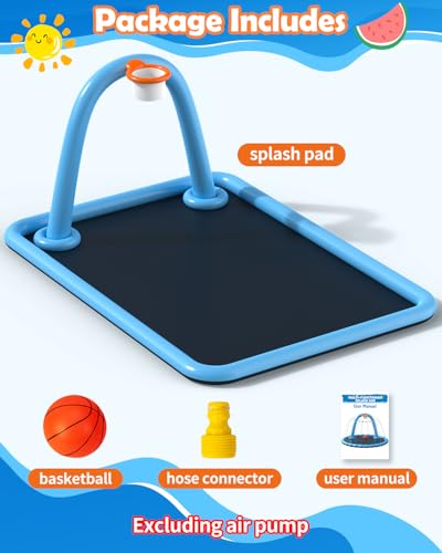 Splash Pad for Kids & Dogs, Large Sprinkler Pad Water Toys with Basketball Hoop, Thickened Non-Slip Splash Mat, Foldable Play Pool & Outdoor Summer Toys Ages 4-12 (102" Splash Pad)