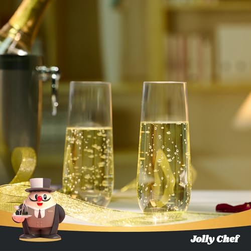 JOLLY CHEF 36 Pack Stemless Plastic Champagne Flutes 9 oz, Crystal Clear Stemless Plastic Toasting Glasses, Clear Disposable Unbreakable Drinkware Ideal for Wedding, Birthday, Party, Thanksgiving