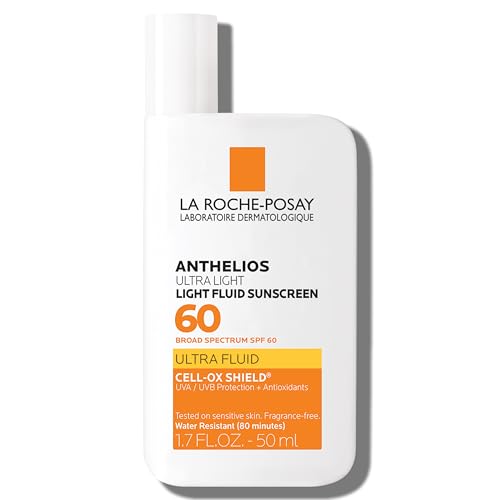 La Roche-Posay Anthelios Light Fluid Facial Sunscreen SPF 60, Lightweight Sunscreen For Face, Fluid Texture, Broad Spectrum SPF + Antioxidants, Oil Free & Oxybenzone Free, Travel Size 1.7 Fl. Oz.