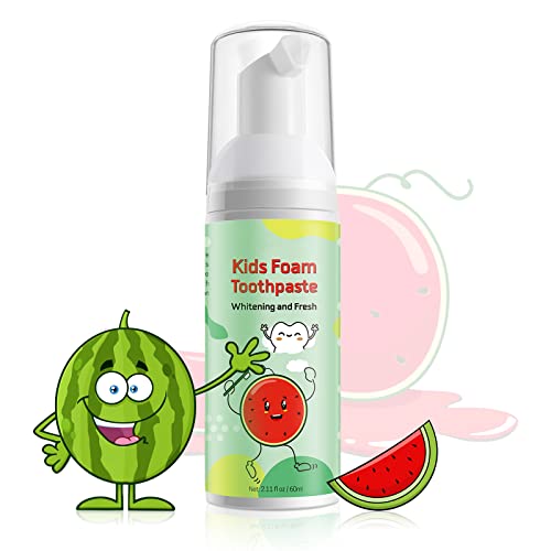 Foam Toothpaste Kids, Toddler Toothpaste with Low Fluoride, Kids Toothpaste, Foam Toothpaste for Children Ages 3 Plus (2PCS, Watermelon+Strawberry)