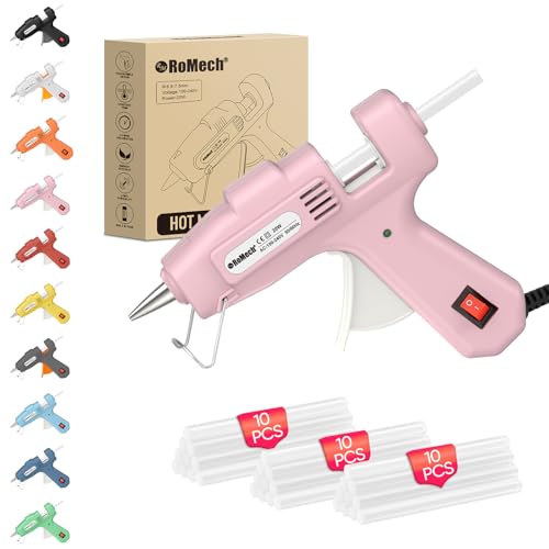 ROMECH 20W Mini Hot Glue Gun with 30 Glue Sticks Set, Fast Preheating Hot Glue Gun Kit Heavy Duty Gluegun for Craft, DIY, Repairs (Pink)