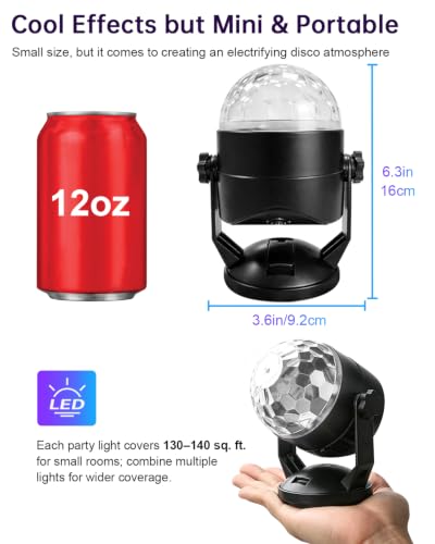 Luditek 2-Pack Portable Sound Activated Party Lights, Battery Powered/USB