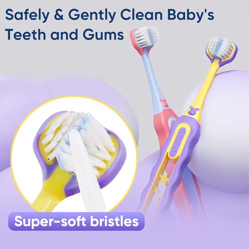 EASICUTI Soft Toddler Toothbrushes, Efficient 3 Sided Toothbrush, Baby Toothbrush 12 Months and up,Infant Toothbrush, Toddler Training Tooth brush for Ages 2-12 Years, Cleans All Sides-4 Pack (Patent)