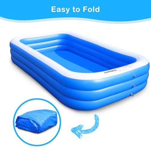 Sumbee Inflatable Pool for Kids and Adults, 120" x 72" x 22" Oversized Thickened Blow Up Family Swimming Pool for Outdoor Patio Backyard Garden Deck Summer Party Full Size Blue