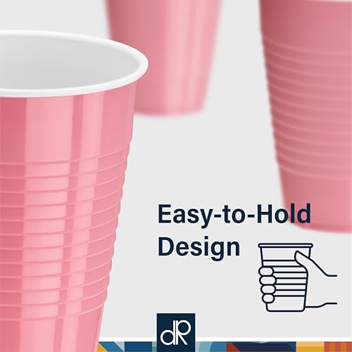 DecorRack Pink Plastic Cups, 12 oz Disposable Cups, Reusable Party Supplies (40 Count)