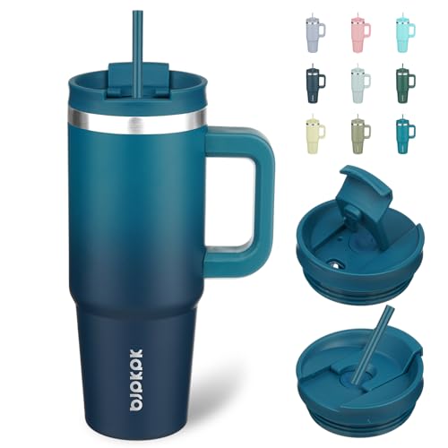BJPKPK Tumbler With Handle And Straw 30oz Insulated Tumbler Cups With Lid Stainless Steel Travel Coffee Mug,Indigo Black