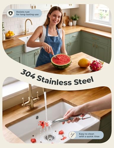 CripsTaste Watermelon Fork Cutter Slicer Tool, 2-in-1 Stainless Steel Fruit Cutter Melon Slicer Cutter Tool, Watermelon Cutting Tool for Home Party Camping Kitchen Gadget