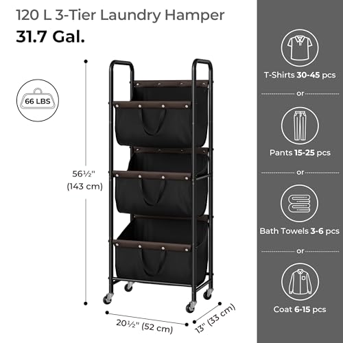 GRANNY SAYS 3 Tier Laundry Sorter, Laundry Basket with Wheels, Laundry Room Organization and Storage, 3 Section Rolling Laundry Cart for Dorm