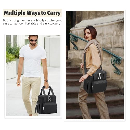 holuxer Insulated Lunch Bag & Lunch Box for Men - Double Deck Reusable Lunch Bag for Women Tote Cooler Bag Leakproof Soft Expandable - Large Lunchbox for Work/Adult/Picnic/Outdoor (Black，15L)