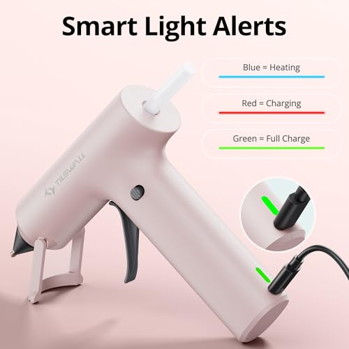 Tilswall Cordless Hot Glue Gun, Fast Preheating with 2000mAh Built-in Battery Hot Melt Glue Gun, 20 Premium Glue Sticks, Mini Glue Gun Ideal for Crafts, DIY Gift, Repairs Pink