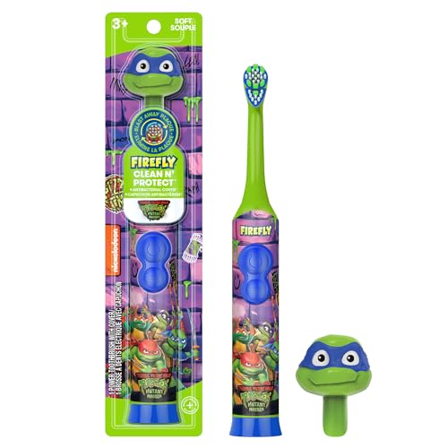 FIREFLY Clean N' Protect Teenage Mutant Ninja Turtles Power Toothbrush with 3D Character Cover, Soft Bristles, Battery Included, Ages 3+, 1+1