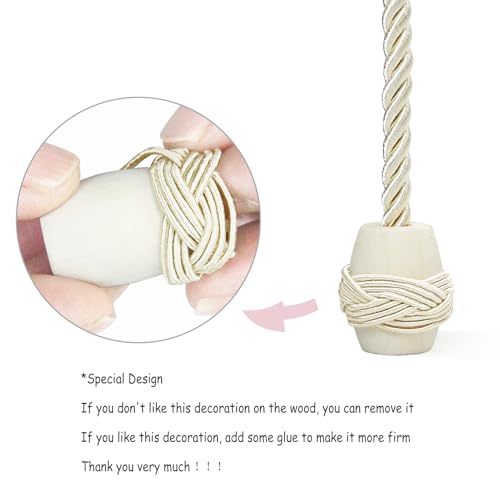 Curtain Tiebacks Magnetic Rope Tie Backs Handmade Curtains Holders for Drapes Outdoor Decorative Window Holdbacks, Beige 4Pack