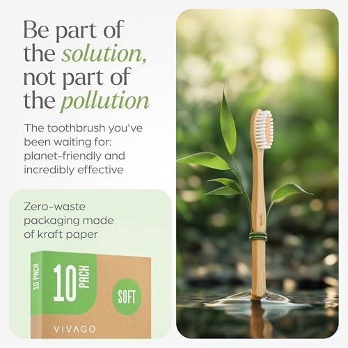 VIVAGO Bamboo Toothbrushes 10 Pack - BPA Free Soft Bristles Toothbrushes, Eco-Friendly, Natural Wooden Toothbrush